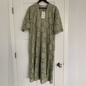 New Zara Maxi Patchwork Lace Green Sleeve Dress Size Small